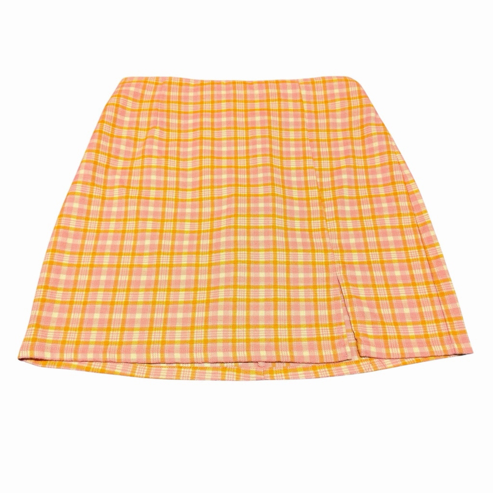 Girls Knit Skirt Art Class Orange Pink Plaid Skirt Size XL Retro Y2K School Girl